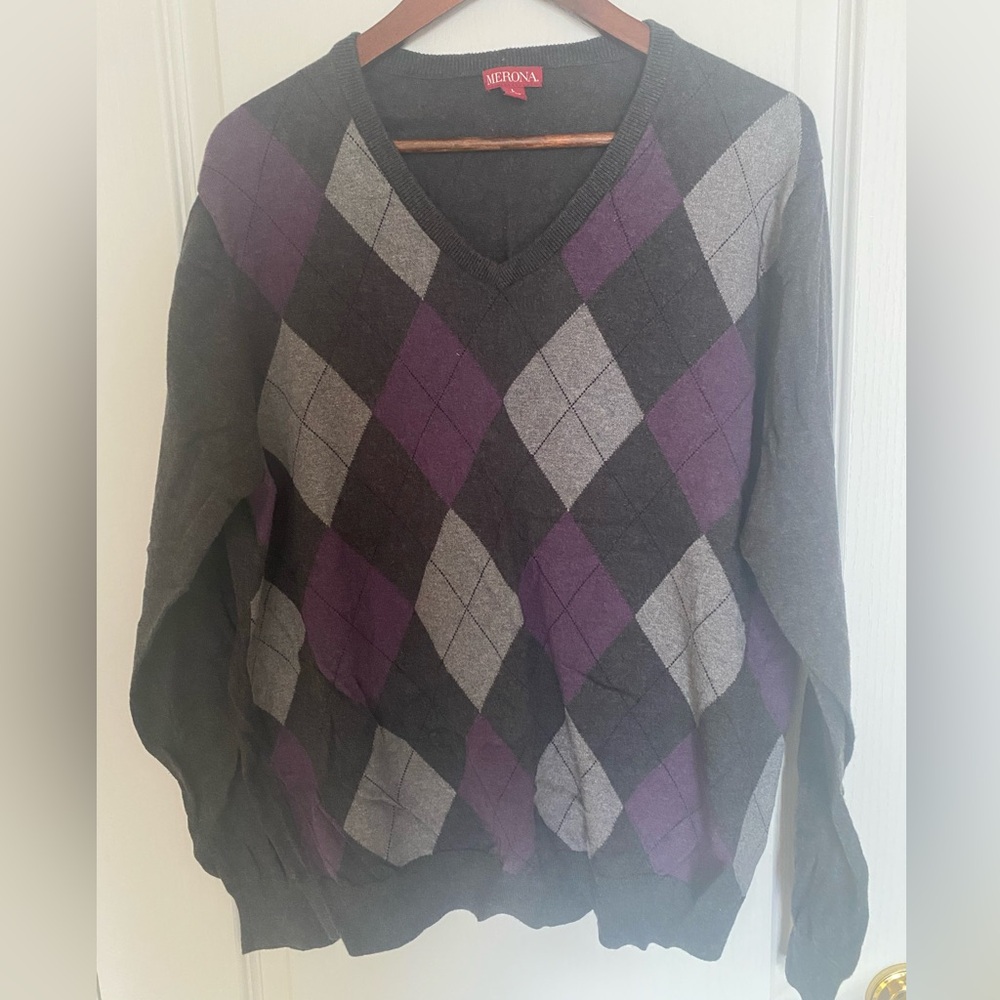 Merona Charcoal and Plum Argyle Sweater